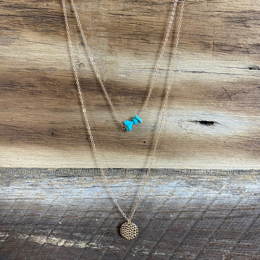 Gold Layered Necklace with Turquoise Beads
