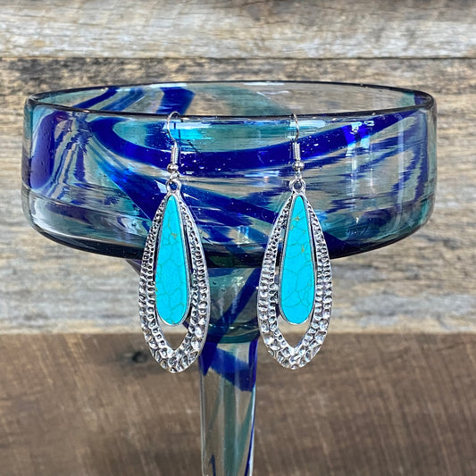 Silver & Turquoise Oval Dangle Earrings
