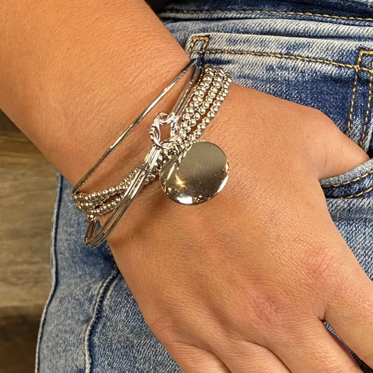 Silver Knotted Beaded Bracelet Set