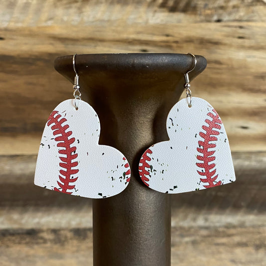 Baseball Heart Dangle Earrings