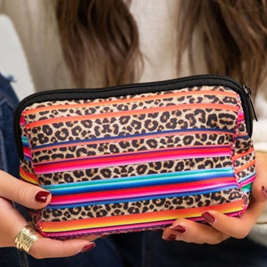 Mexican Striped Leopard Print Make Up and Cosmetic Bag