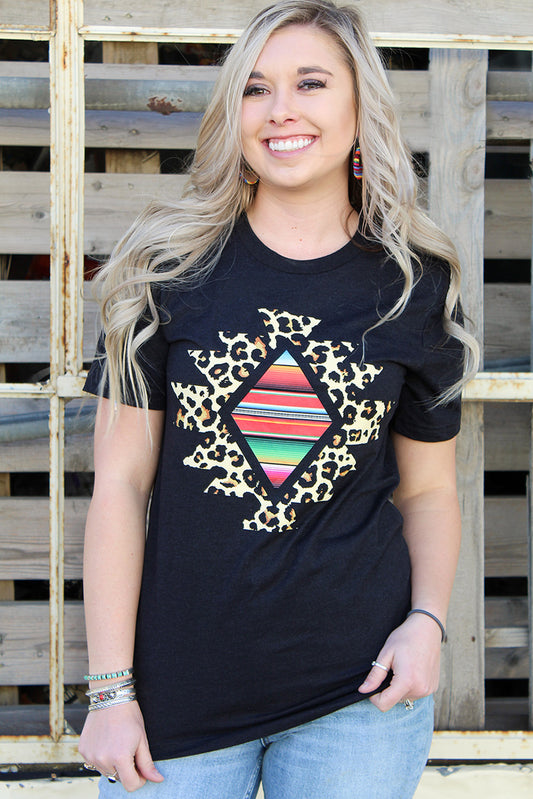 Mexican and Leopard Print Black Graphic Tee
