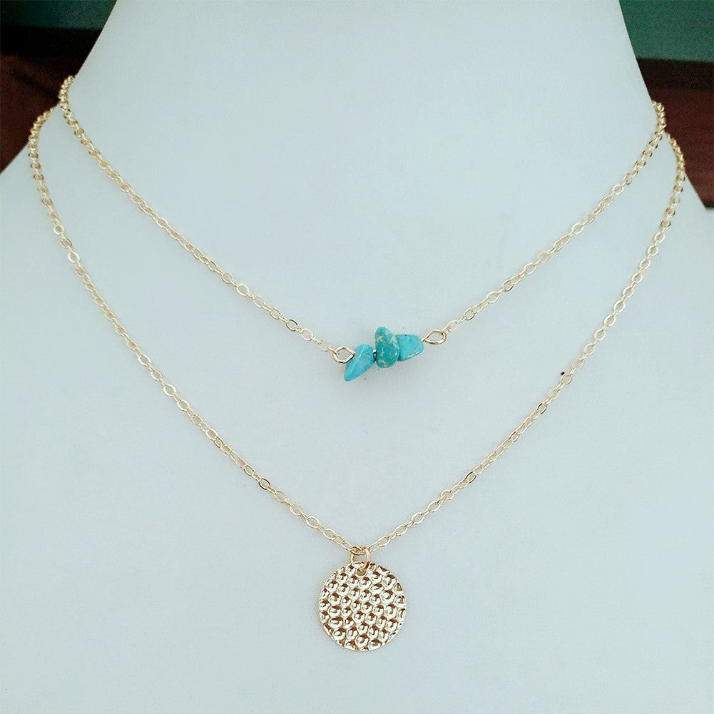 Gold Layered Necklace with Turquoise Beads