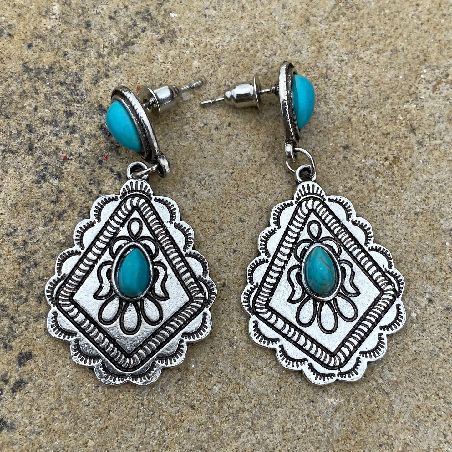 Silver Boho Turquoise Dangle Earrings