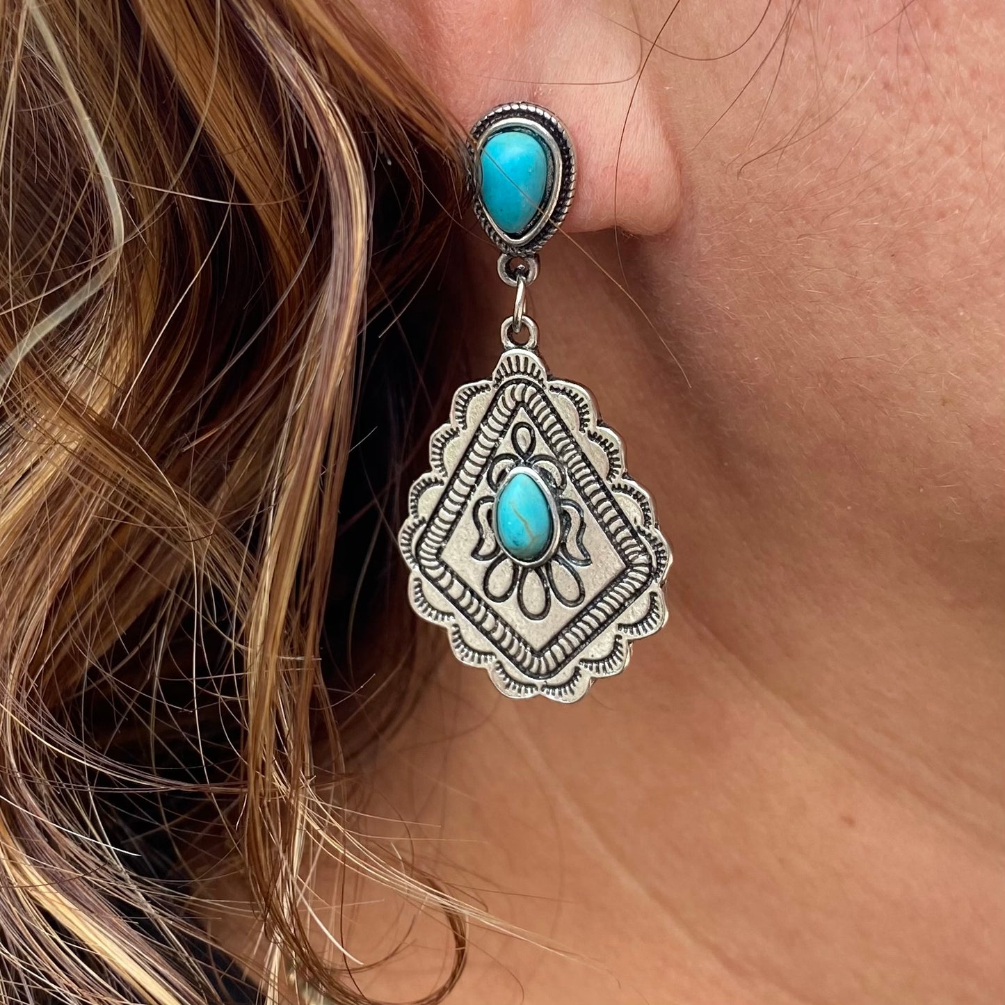 Silver Boho Turquoise Dangle Earrings