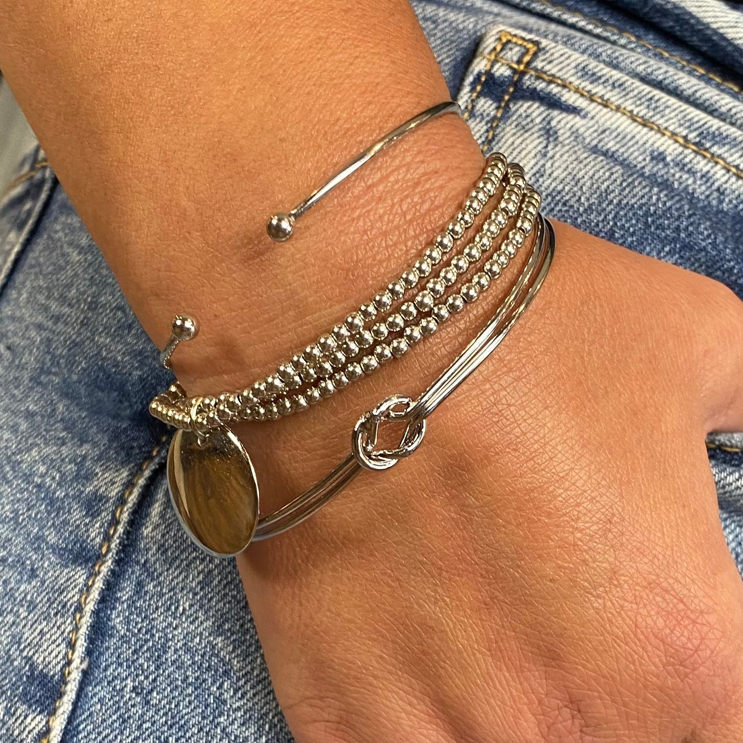 Silver Knotted Beaded Bracelet Set