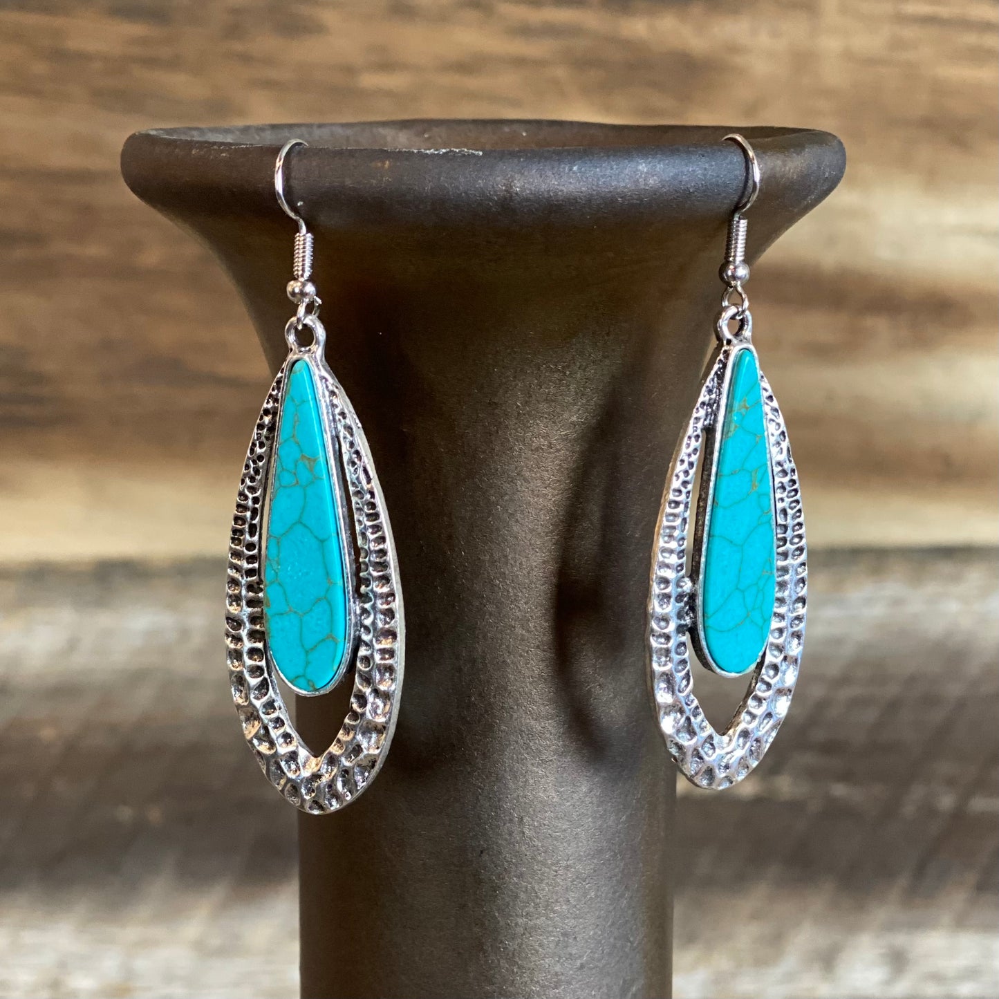 Silver & Turquoise Oval Dangle Earrings