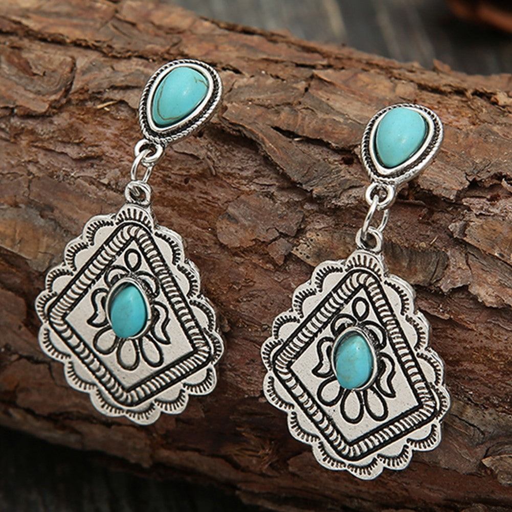 Silver Boho Turquoise Dangle Earrings