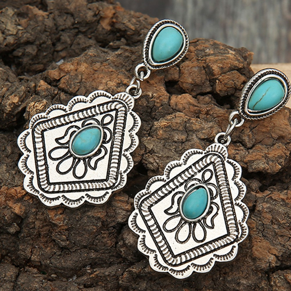 Silver Boho Turquoise Dangle Earrings