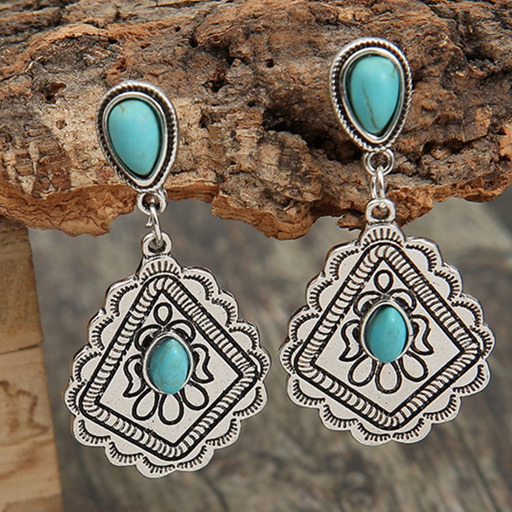 Silver Boho Turquoise Dangle Earrings