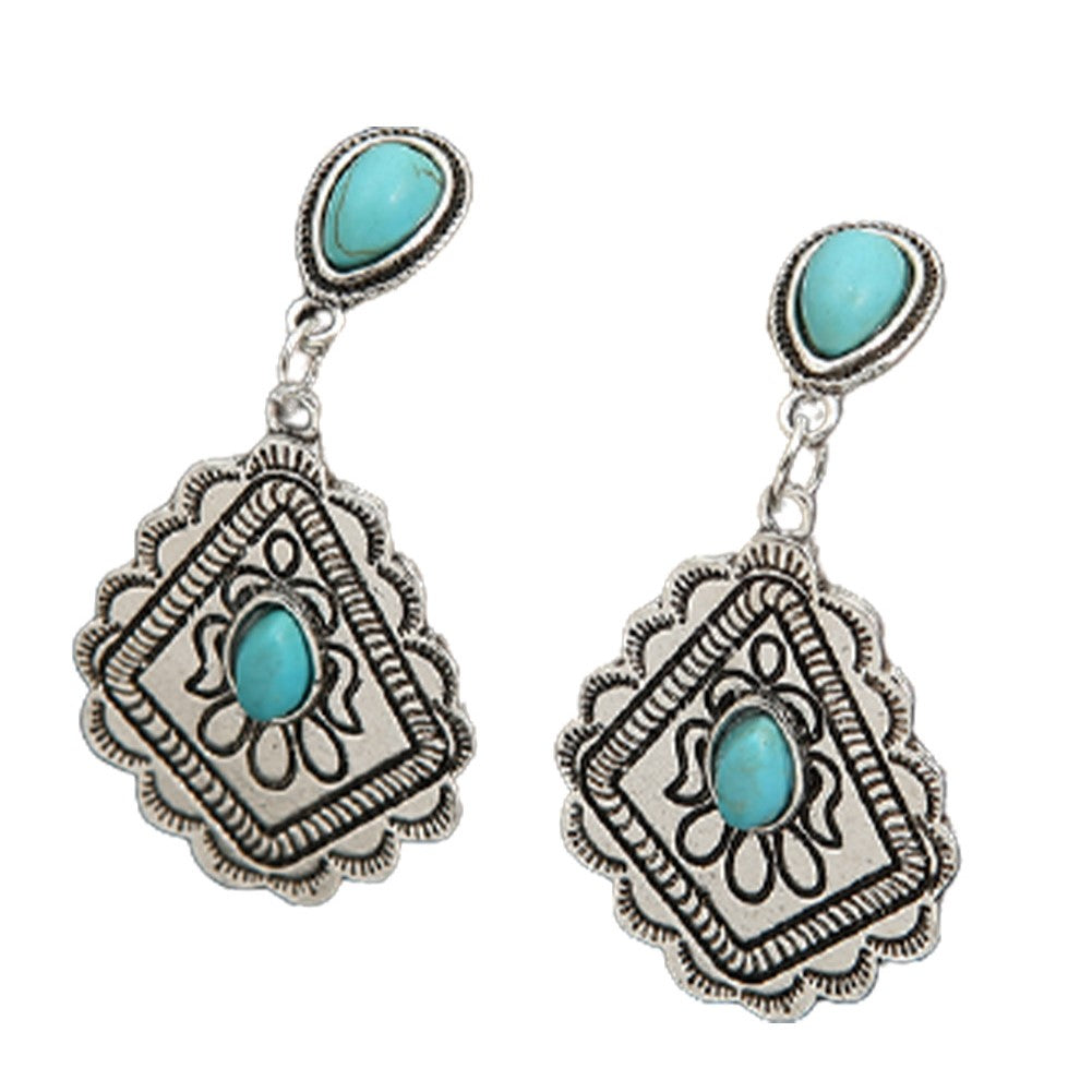 Silver Boho Turquoise Dangle Earrings