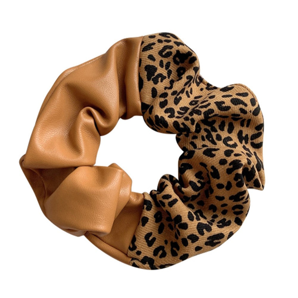 Brown Vegan Leather Leopard Scrunchie