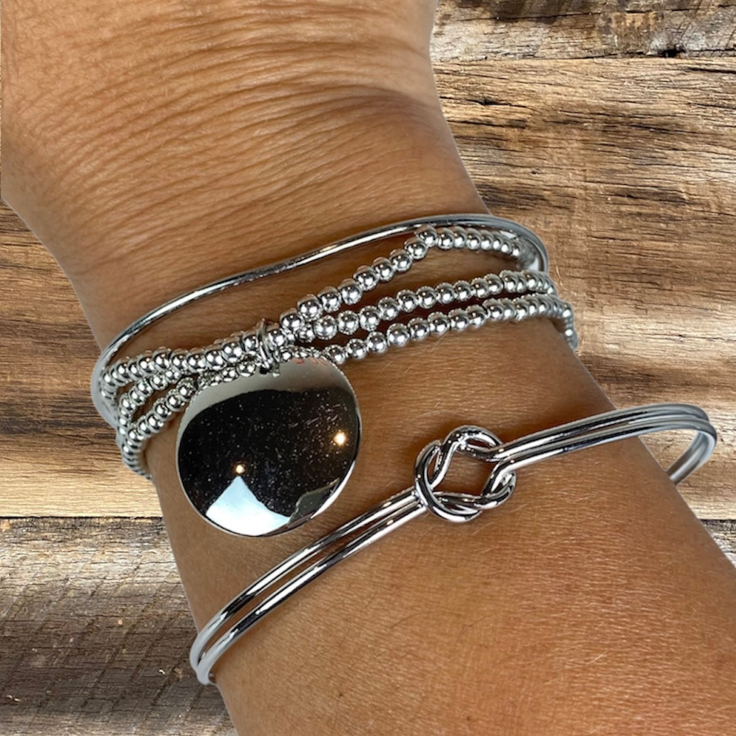 Silver Knotted Beaded Bracelet Set